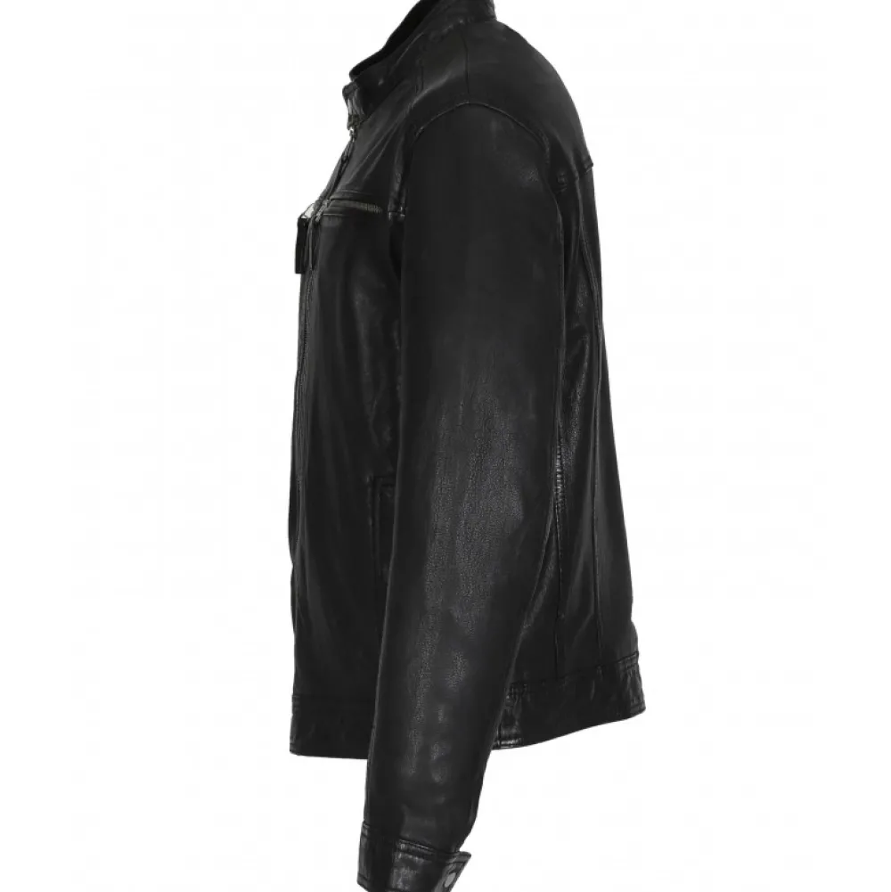 Gilles 6 Noir - Blouson En Cuir Veritable Col Mao A Bouton Pression^OAKWOOD Discount