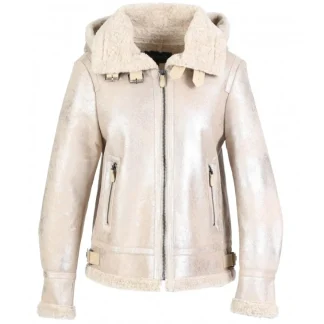 Gloria Platine - Bombardier Court A Capuche En Tissu Effet Mouton Retourne^OAKWOOD Outlet