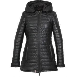 Hopper Noir - Doudoune Mi-Longue En Cuir Veritable Capuche A Revers^OAKWOOD Clearance