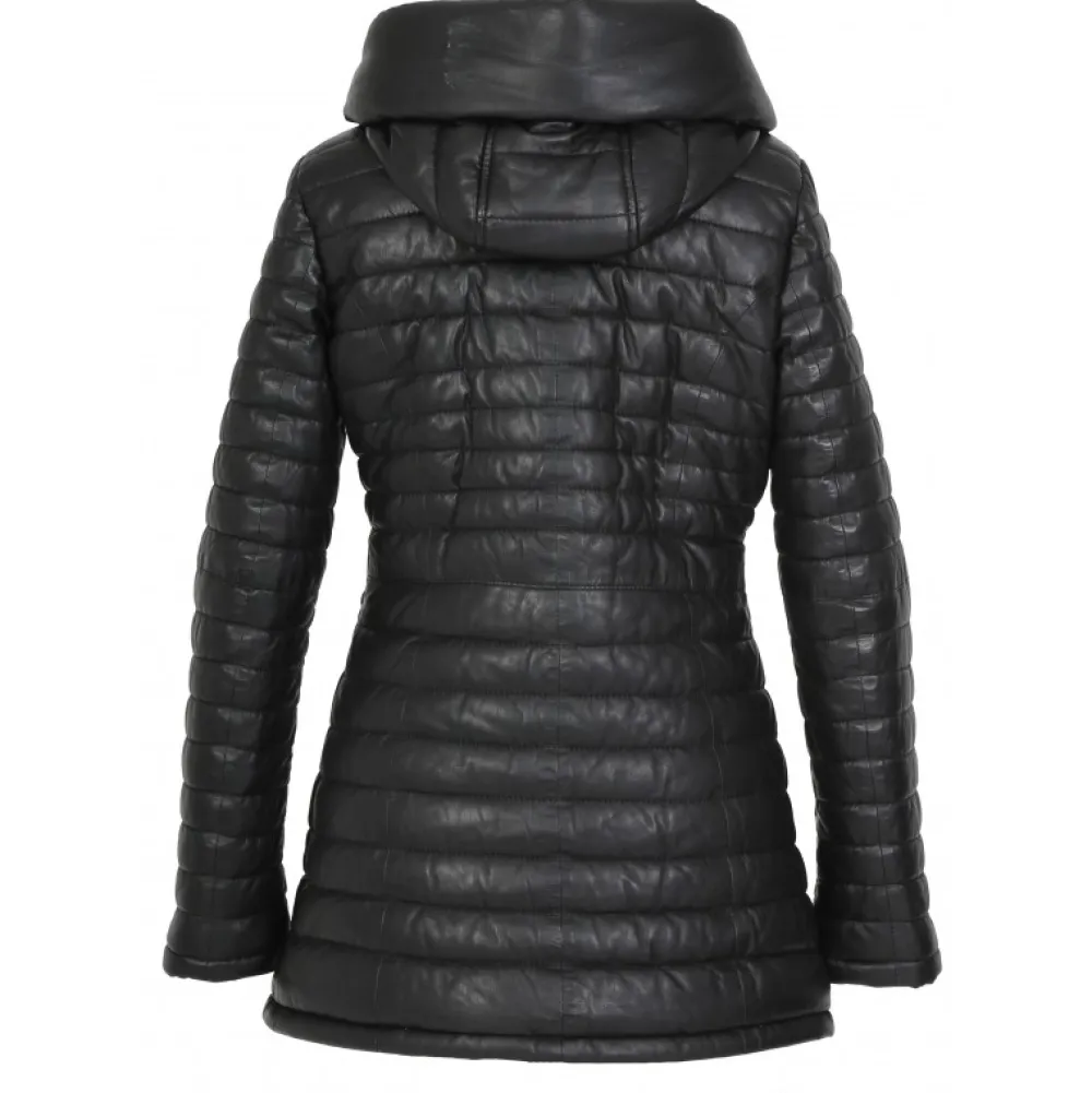 Hopper Noir - Doudoune Mi-Longue En Cuir Veritable Capuche A Revers^OAKWOOD Clearance