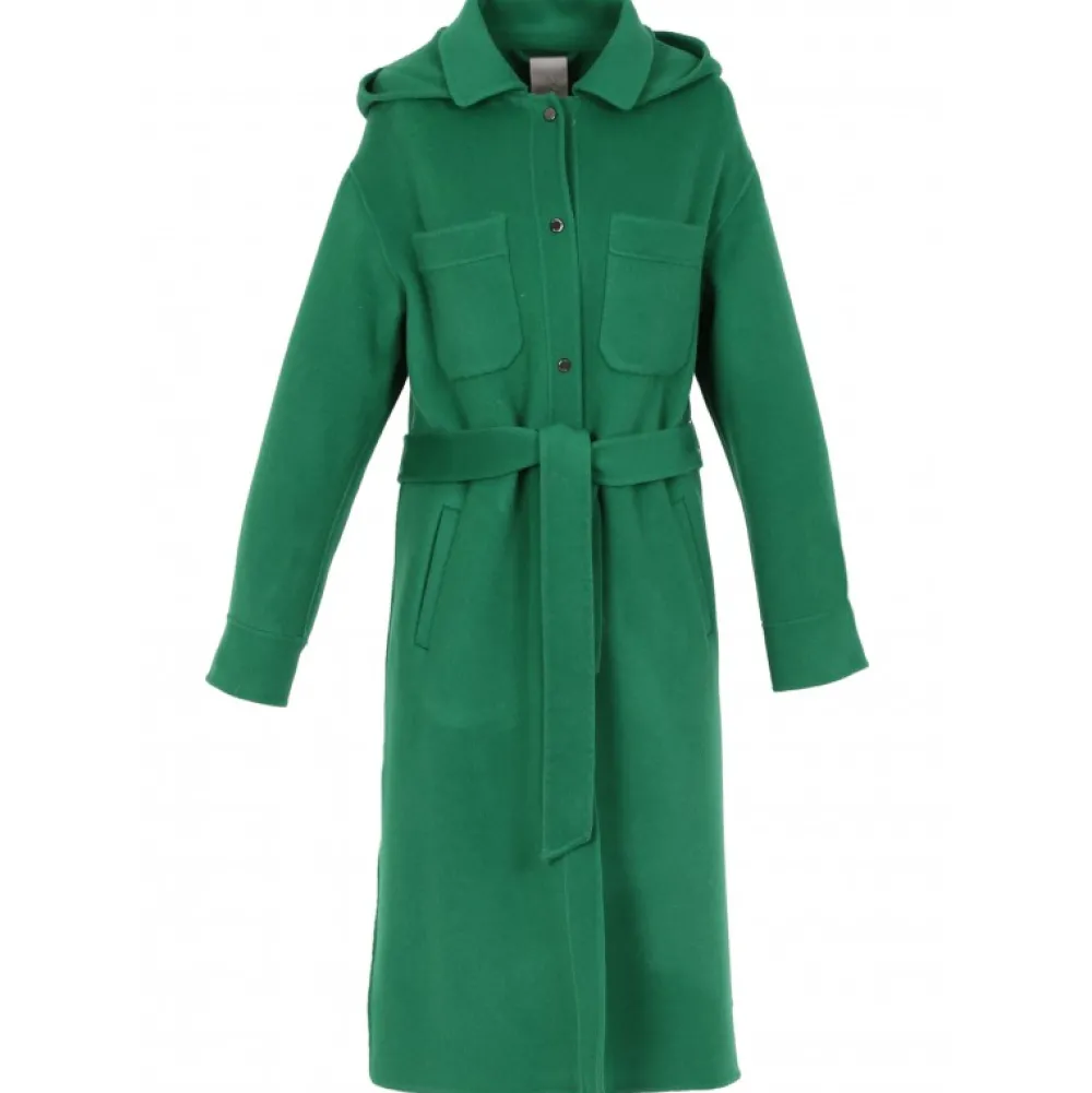 Impulsion Vert - Manteau Long Oversize En Laine Melangee Capuche Amovible & Ceinture A Nouer^OAKWOOD Cheap