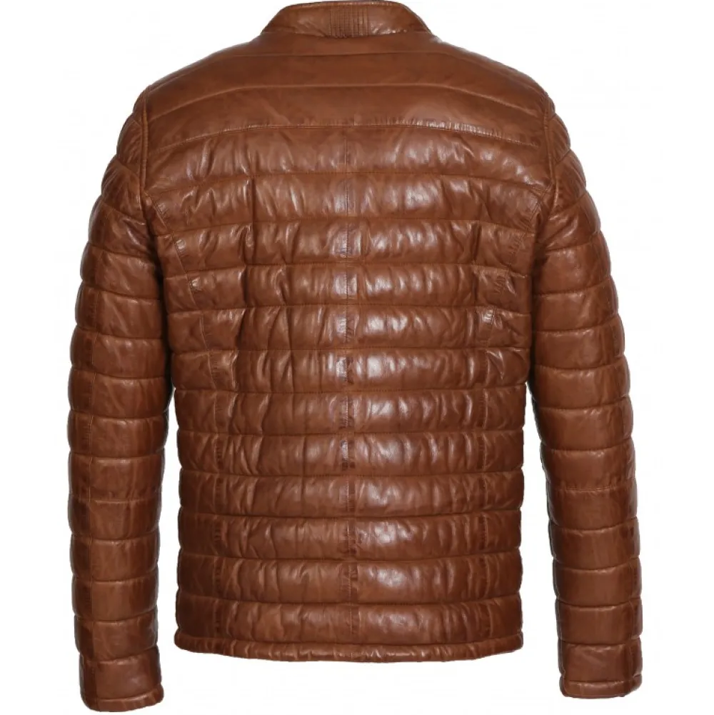 Julien Cognac - Doudoune En Cuir Veritable Col Mao A Pression^OAKWOOD New