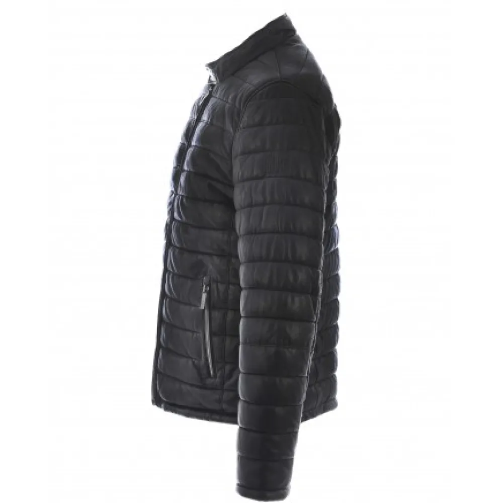 Julien Noir - Doudoune En Cuir Veritable Avec Col Mao Pressionne^OAKWOOD New