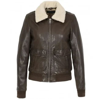 Karma Marron – Blouson En Cuir Veritable Lave Col Amovible Fourrure Synthetique^OAKWOOD Sale
