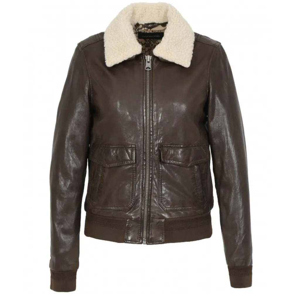 Karma Marron – Blouson En Cuir Veritable Lave Col Amovible Fourrure Synthetique^OAKWOOD Sale