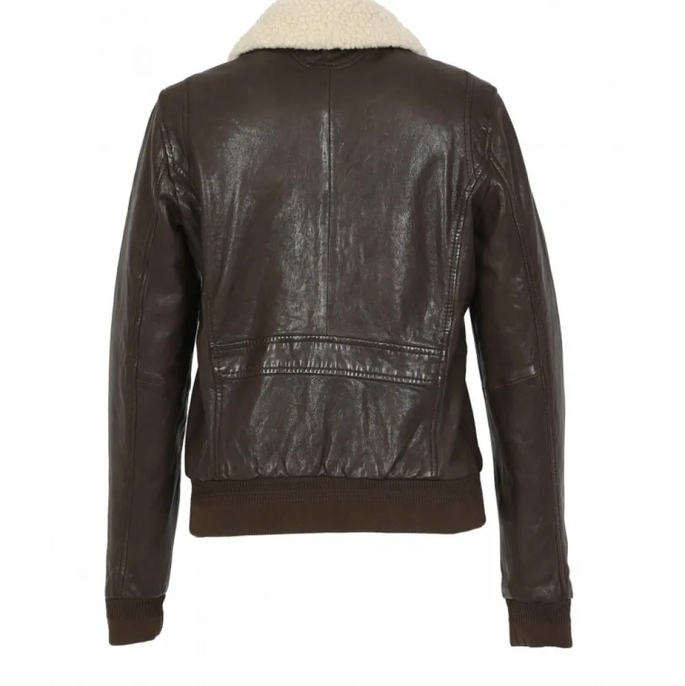 Karma Marron – Blouson En Cuir Veritable Lave Col Amovible Fourrure Synthetique^OAKWOOD Sale