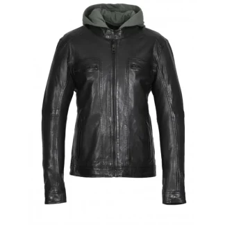 Kingsley Noir - Blouson En Cuir Veritable Effet Lave & Capuche Amovible^OAKWOOD Online
