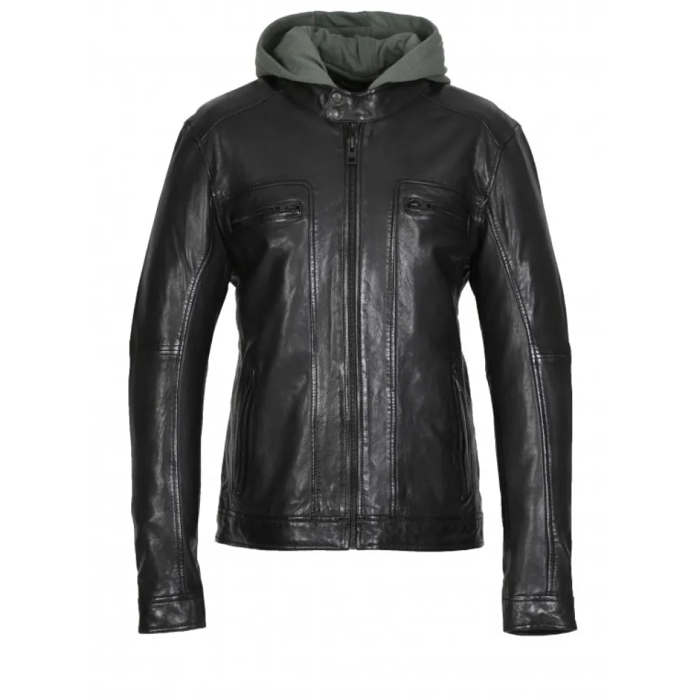 Kingsley Noir - Blouson En Cuir Veritable Effet Lave & Capuche Amovible^OAKWOOD Online