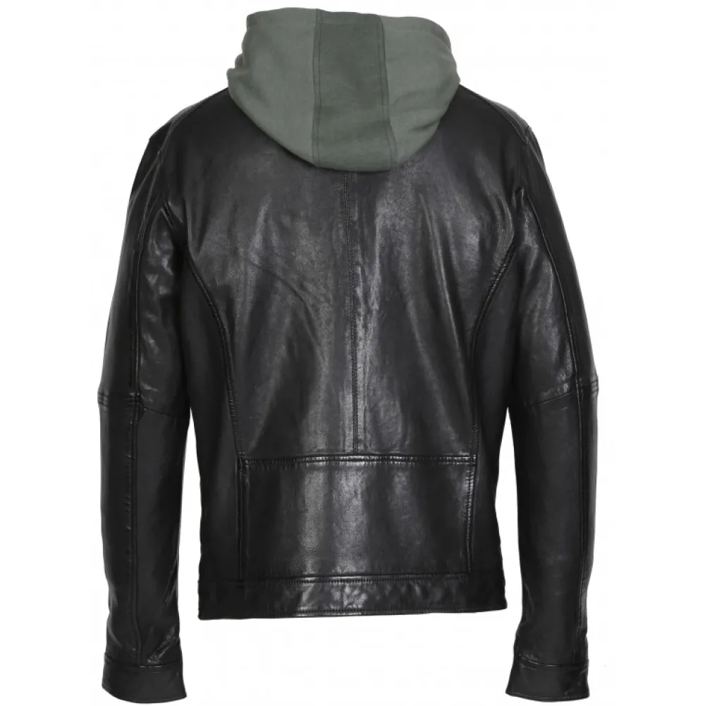 Kingsley Noir - Blouson En Cuir Veritable Effet Lave & Capuche Amovible^OAKWOOD Online