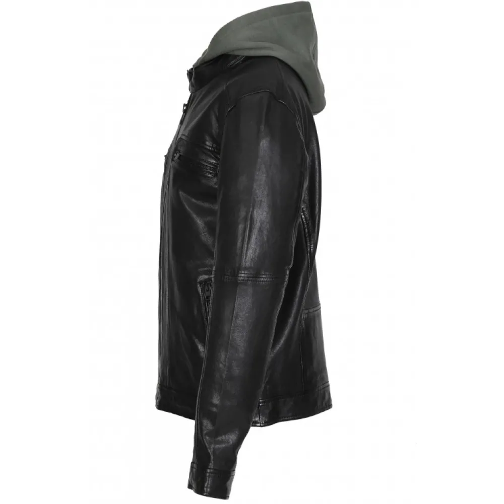 Kingsley Noir - Blouson En Cuir Veritable Effet Lave & Capuche Amovible^OAKWOOD Online