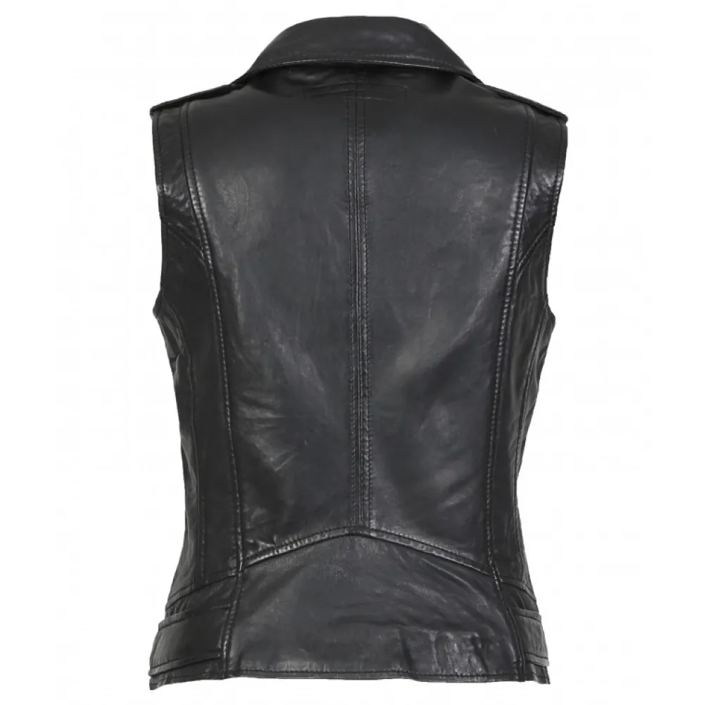 Kylie 6 Noir - Blouson Sans Manches Esprit Biker En Cuir Veritable^OAKWOOD Discount