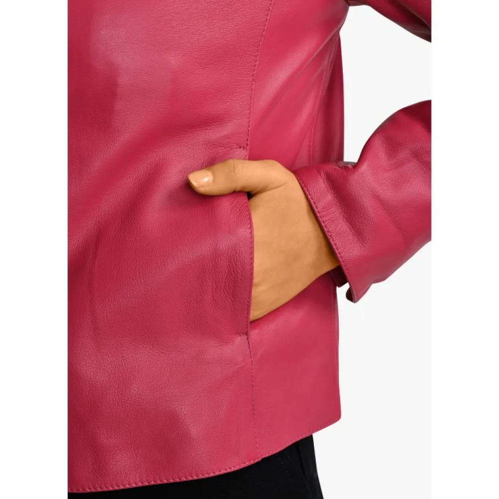 Leslie Fushia - Veste Courte Col Chemise En Cuir Veritable^OAKWOOD Cheap