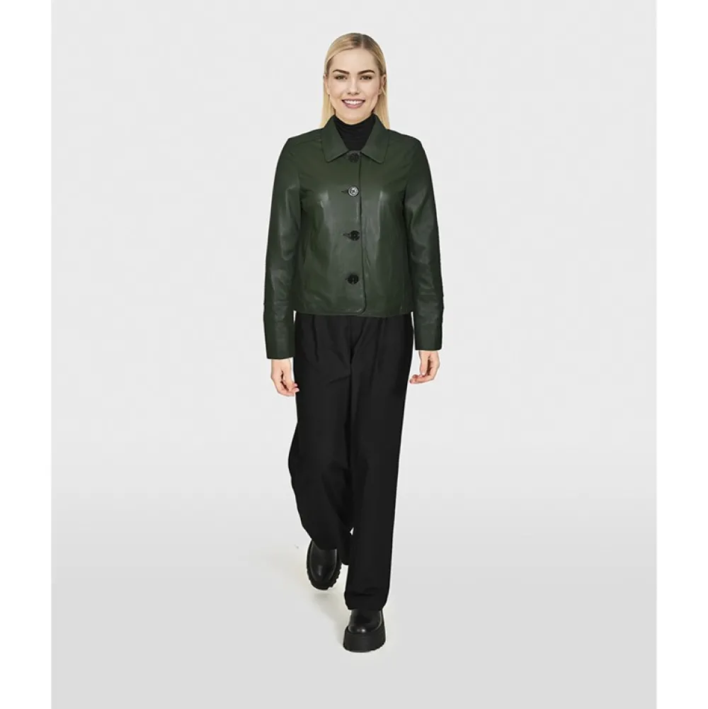 Leslie Kaki - Veste Courte Col Chemise En Cuir Veritable^OAKWOOD Online