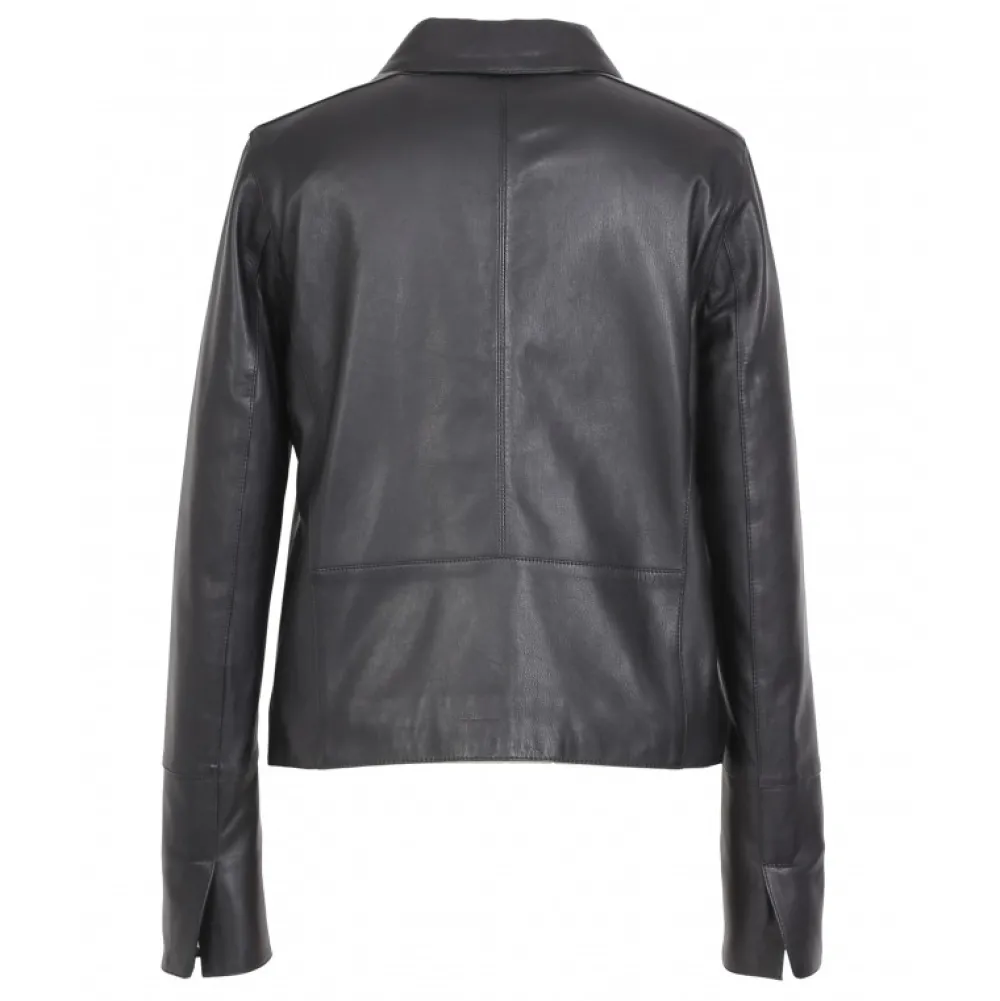Leslie Noir - Veste Courte Col Chemise En Cuir Veritable^OAKWOOD Online