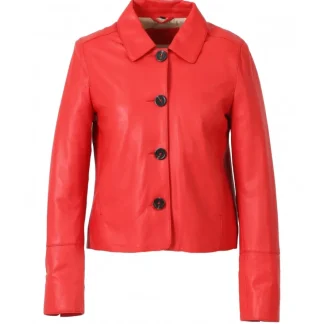 Leslie Rouge Fonce - Veste Courte Col Chemise En Cuir Veritable^OAKWOOD Flash Sale