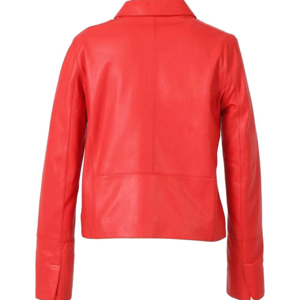 Leslie Rouge Fonce - Veste Courte Col Chemise En Cuir Veritable^OAKWOOD Flash Sale