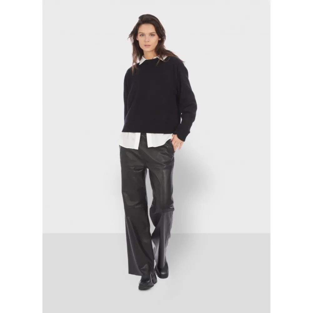 Mila Noir - Pantalon Large Taille Haute En Cuir Veritable^OAKWOOD Cheap