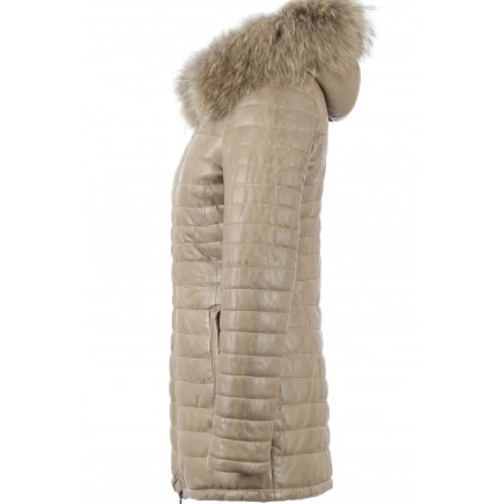 Popping Beige Fonce - Doudoune Longue En Cuir Veritable Bicolore^OAKWOOD Sale