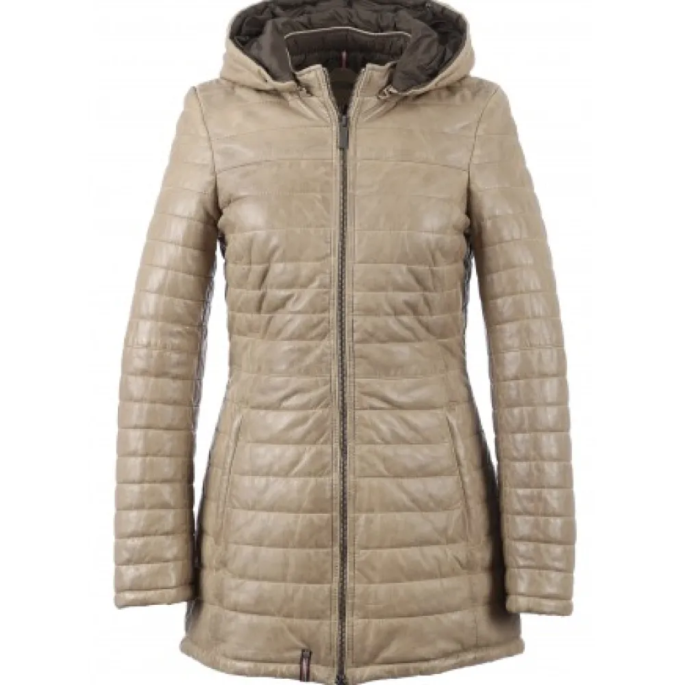 Popping Beige Fonce - Doudoune Longue En Cuir Veritable Bicolore^OAKWOOD Sale