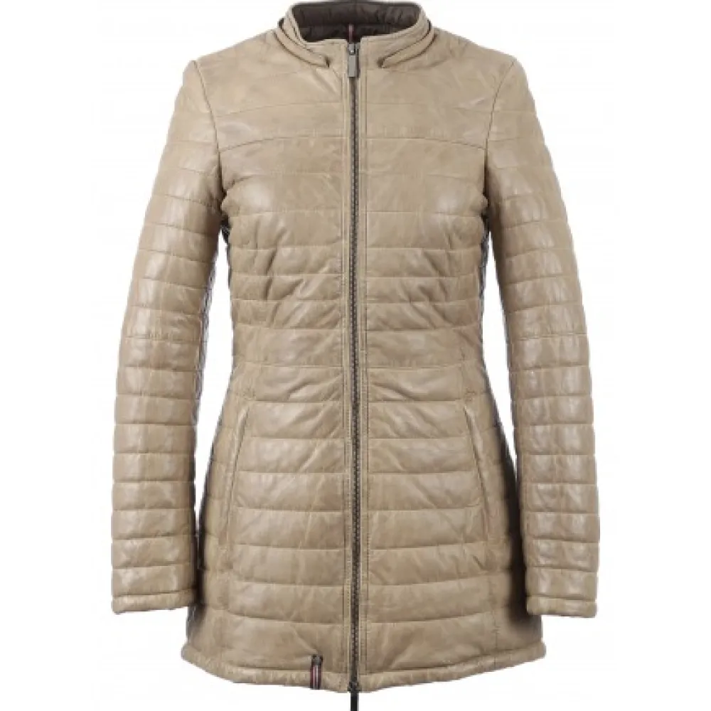 Popping Beige Fonce - Doudoune Longue En Cuir Veritable Bicolore^OAKWOOD Sale