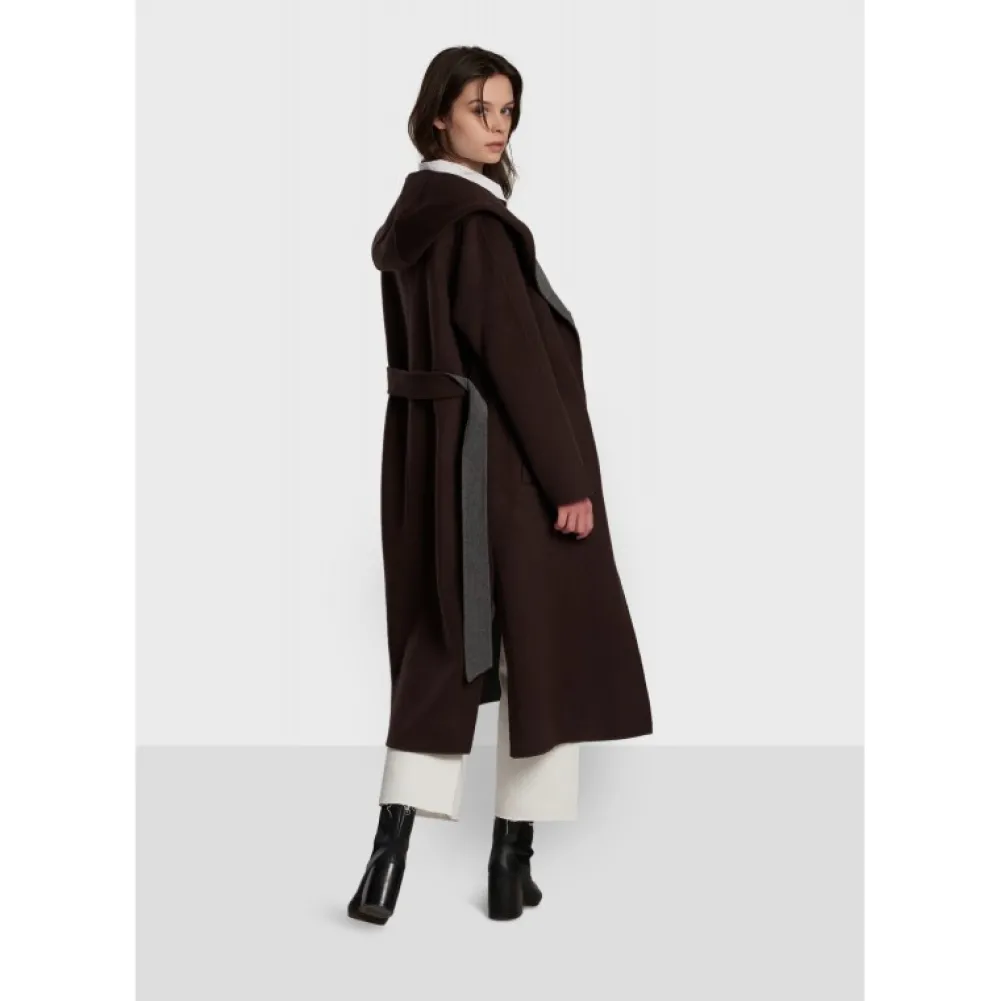 Positano Bi Marron Fonce/Gris - Manteau Long En Laine A Capuche^OAKWOOD Shop