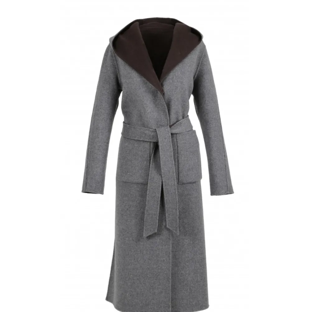 Positano Bi Marron Fonce/Gris - Manteau Long En Laine A Capuche^OAKWOOD Shop