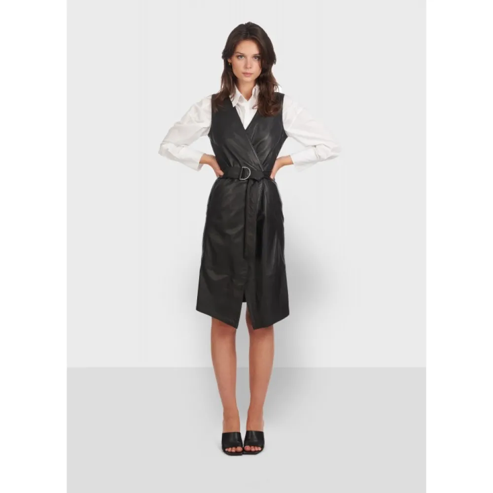 Rebecca Noir - Robe Portefeuille En Cuir Veritable^OAKWOOD New