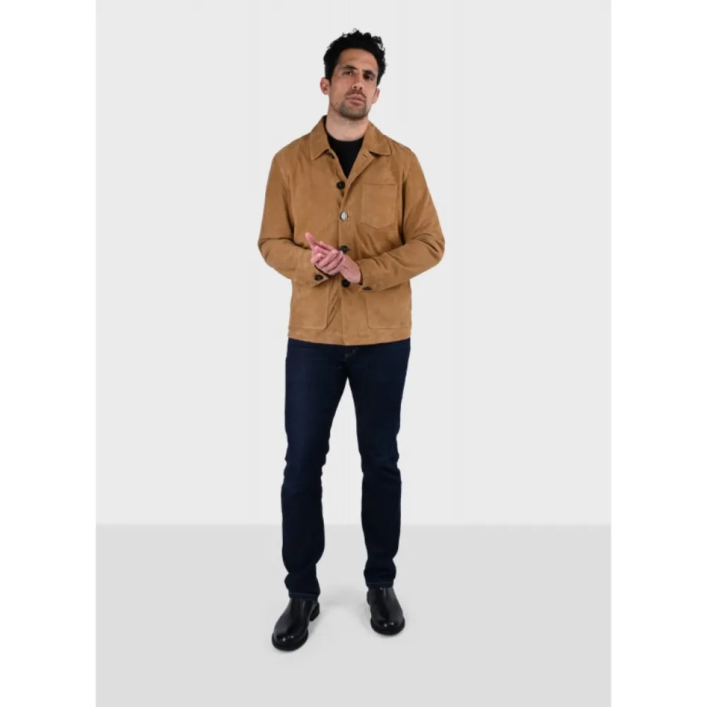 Riccardo Tan - Veste Col Chemise En Cuir Veritable De Chevre Velours^OAKWOOD New