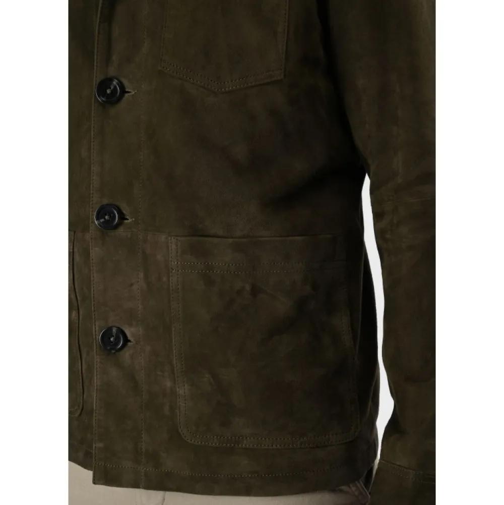 Riccardo Vert Fonce - Veste Col Chemise En Cuir Veritable De Chevre Velours^OAKWOOD Best