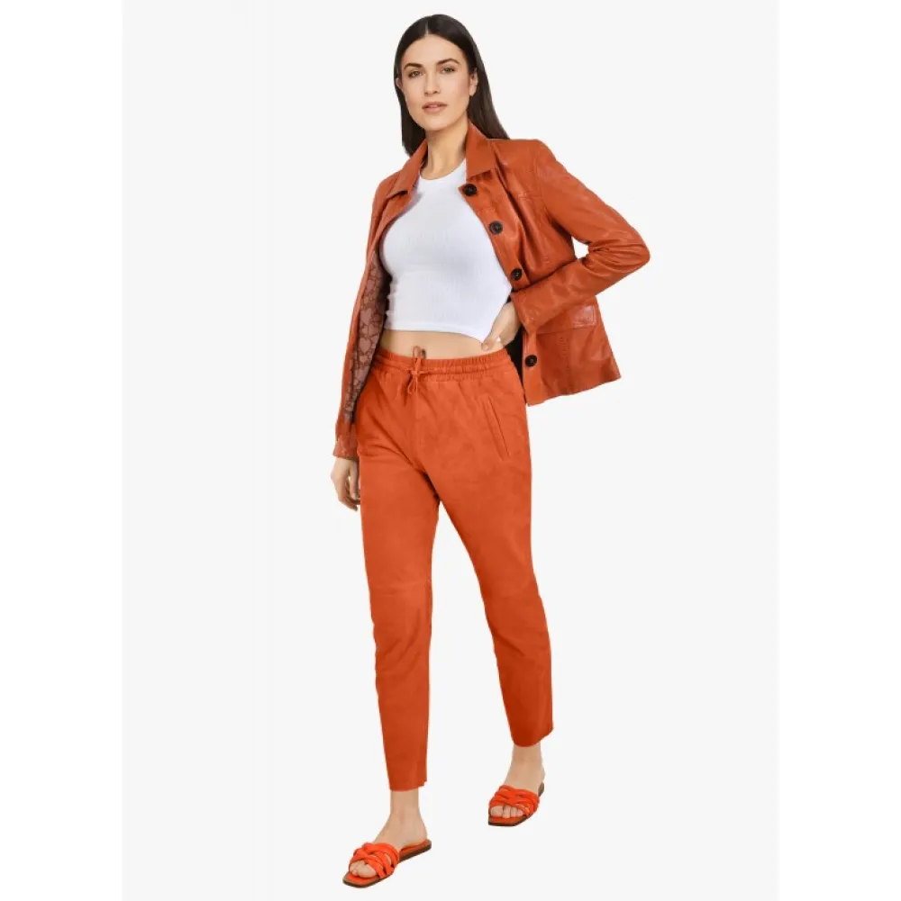 Romana Orange - Veste En Cuir Veritable De Mouton Effet Lave^OAKWOOD Best