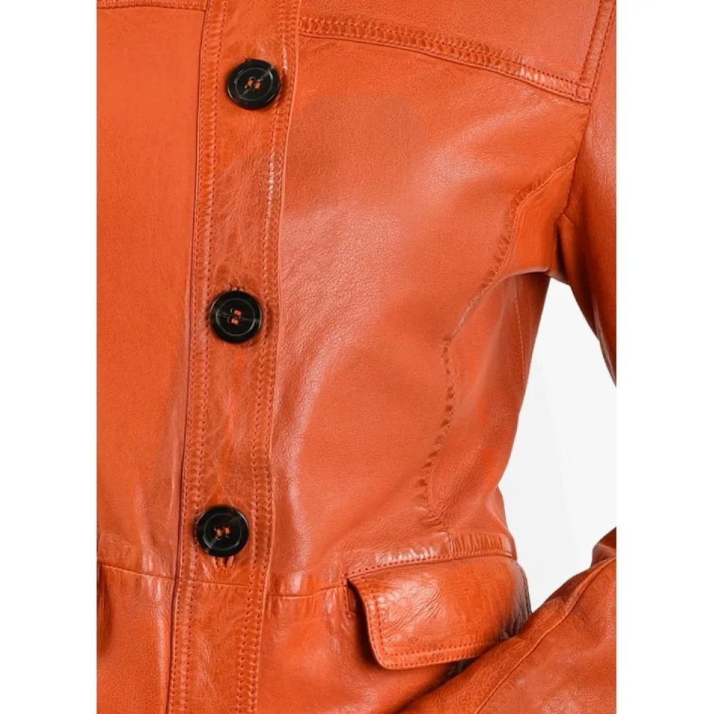 Romana Orange - Veste En Cuir Veritable De Mouton Effet Lave^OAKWOOD Best