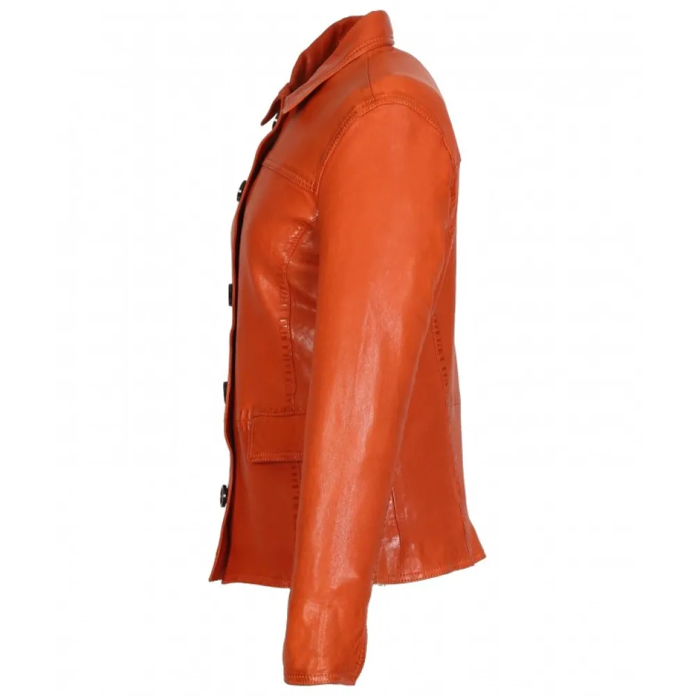 Romana Orange - Veste En Cuir Veritable De Mouton Effet Lave^OAKWOOD Best