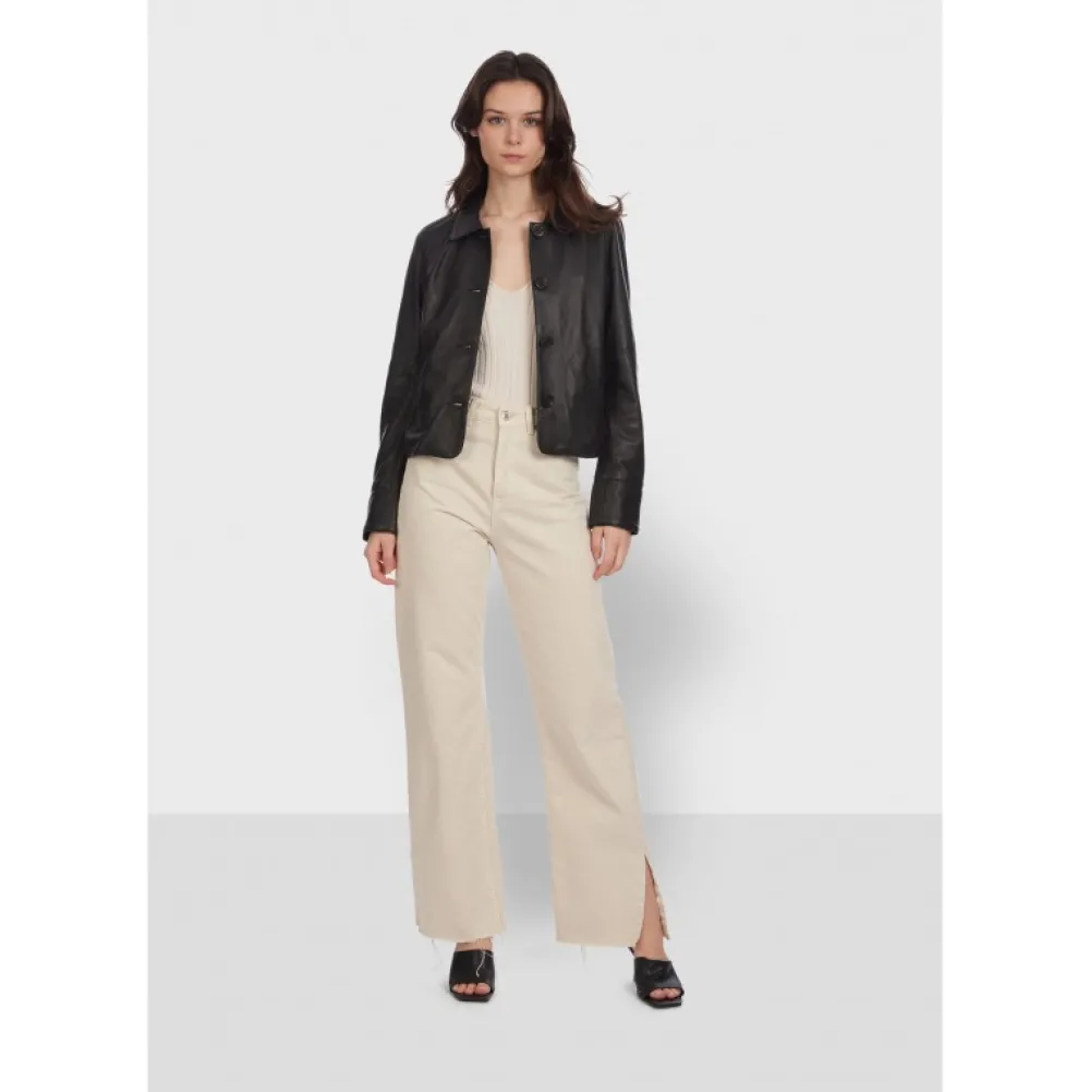 Rosalie Noir - Veste Courte Col Chemise En Cuir Veritable^OAKWOOD Store