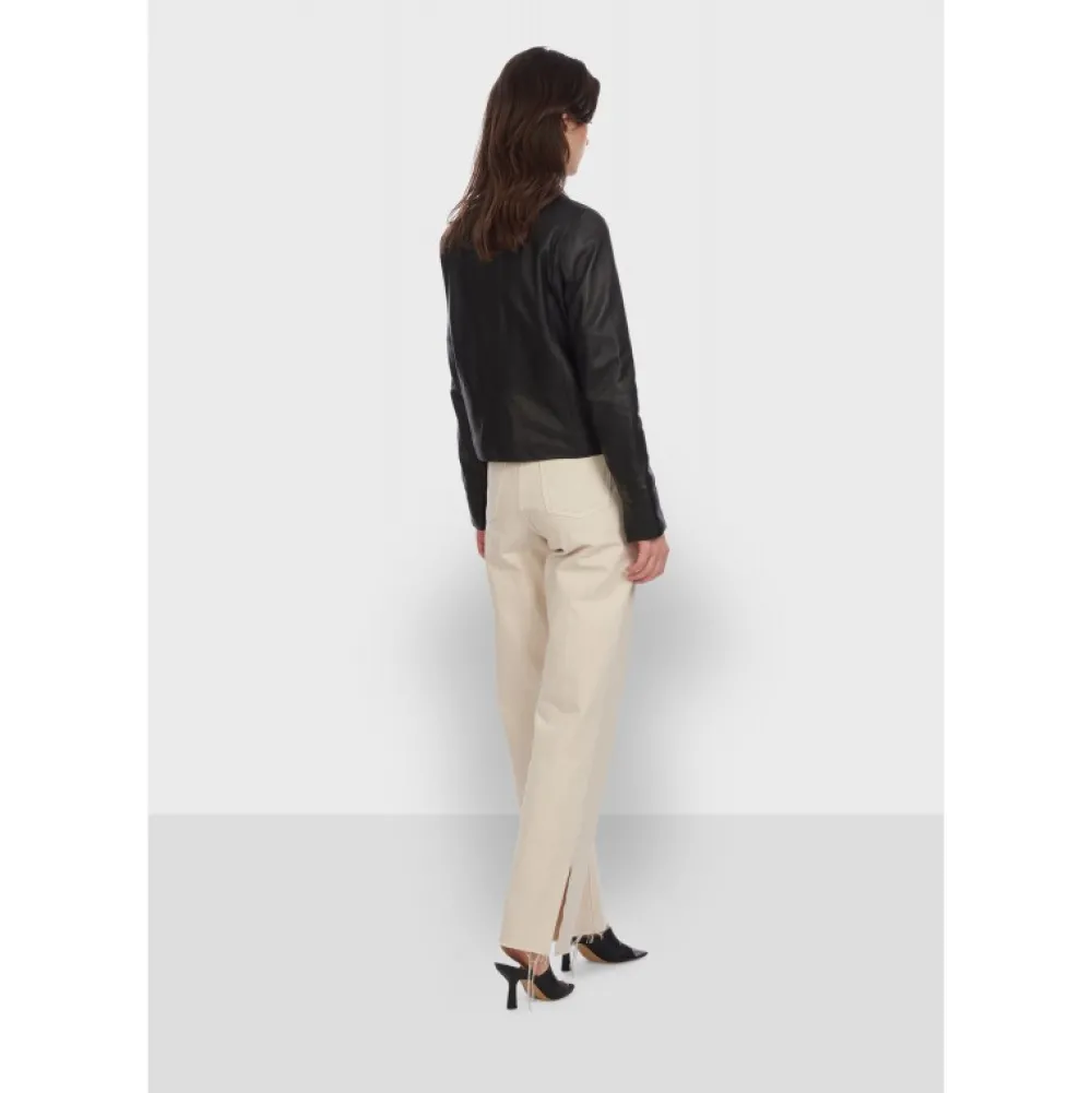 Rosalie Noir - Veste Courte Col Chemise En Cuir Veritable^OAKWOOD Store