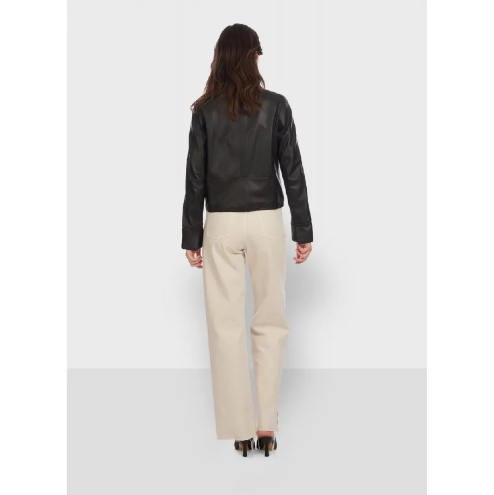 Rosalie Noir - Veste Courte Col Chemise En Cuir Veritable^OAKWOOD Store