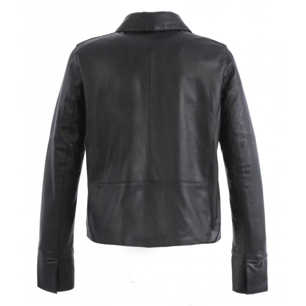 Rosalie Noir - Veste Courte Col Chemise En Cuir Veritable^OAKWOOD Store