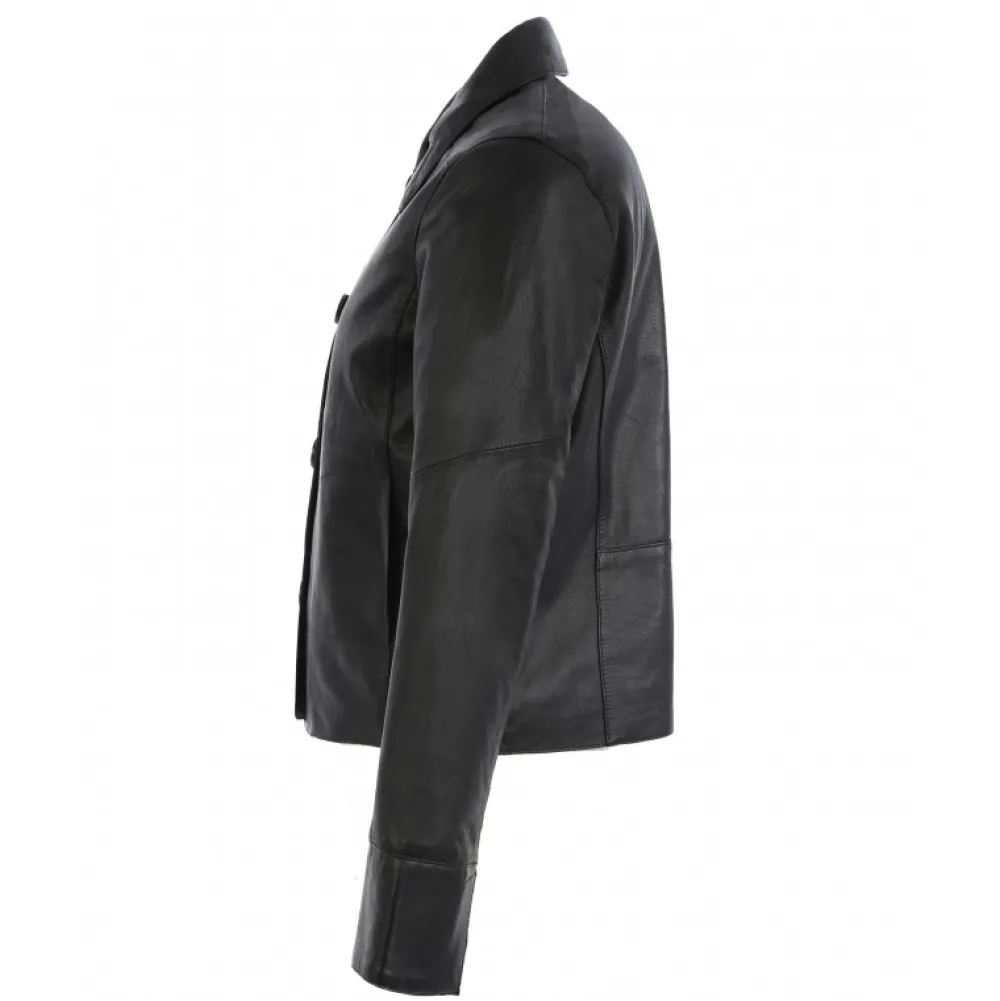 Rosalie Noir - Veste Courte Col Chemise En Cuir Veritable^OAKWOOD Store