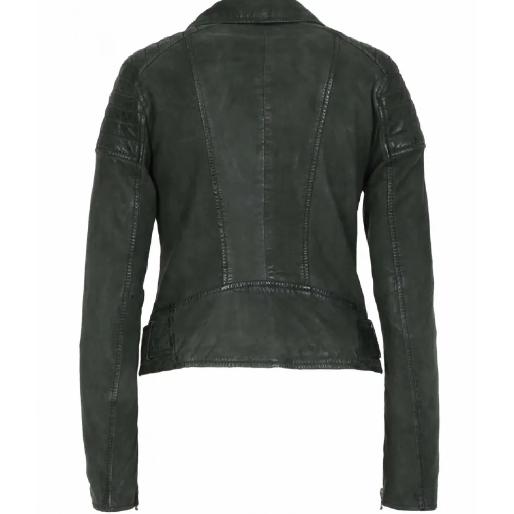 Sasha 6 Vert - Blouson Inspiration Motard En Cuir Veritable^OAKWOOD Shop