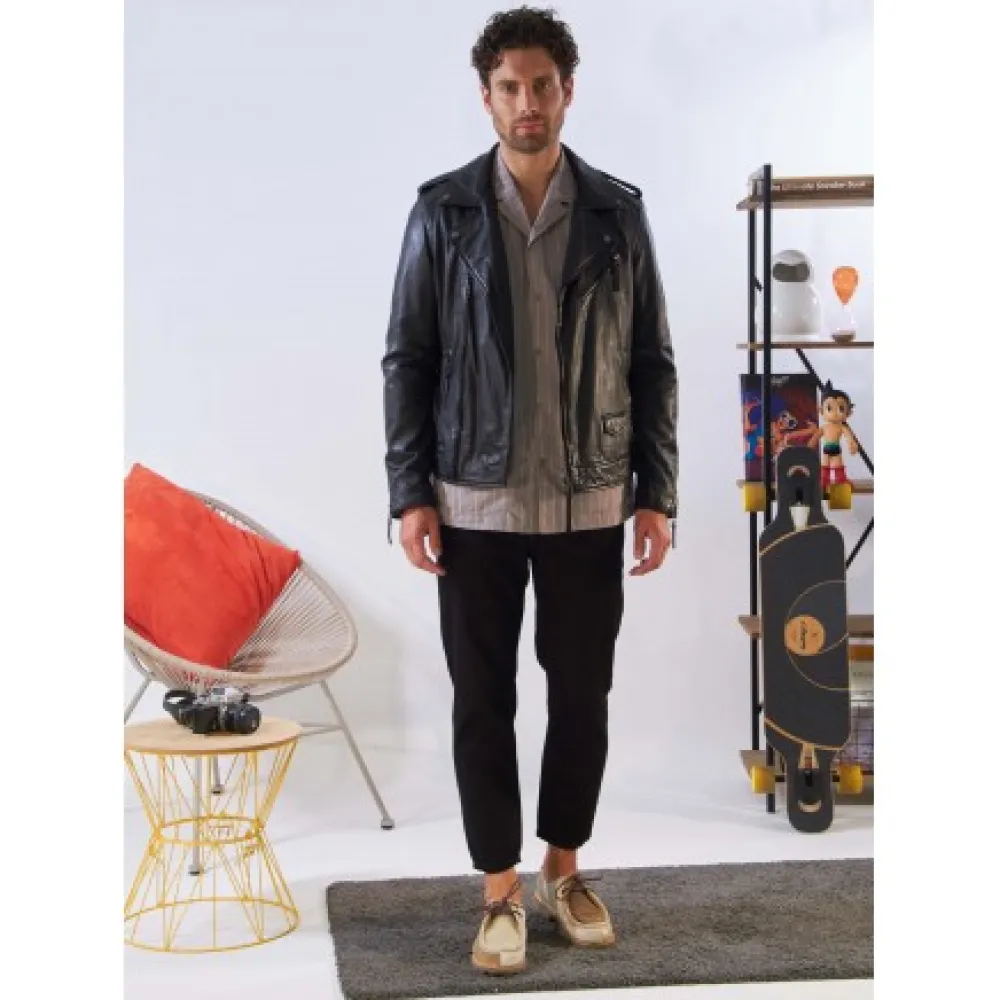 Soldier Noir - Blouson Biker A Fermeture Asymetrique En Cuir Veritable Effet Lave^OAKWOOD Cheap