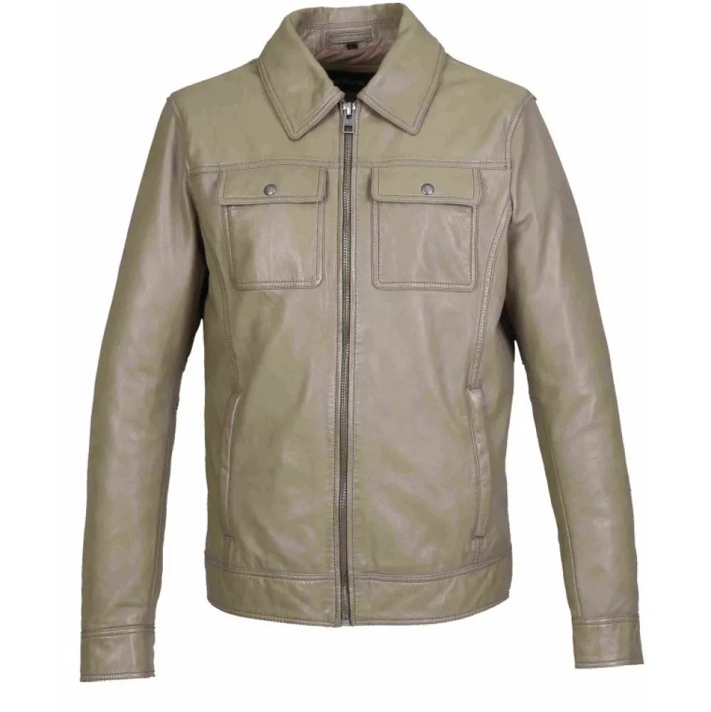 Stan Beige - Blouson En Cuir Veritable Inspiration Veste En Jeans^OAKWOOD Discount