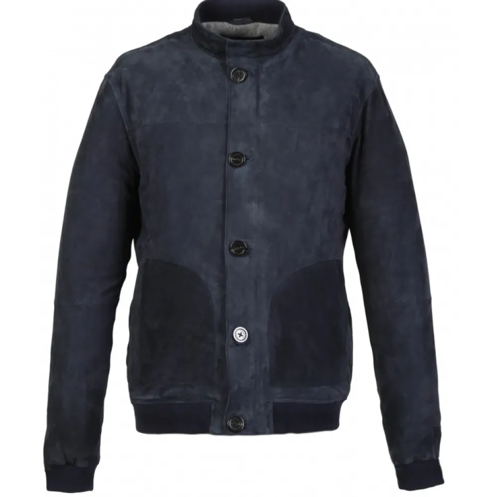 Supporter Bleu Marine - Blouson En Cuir Veritable De Chevre Velours^OAKWOOD Clearance