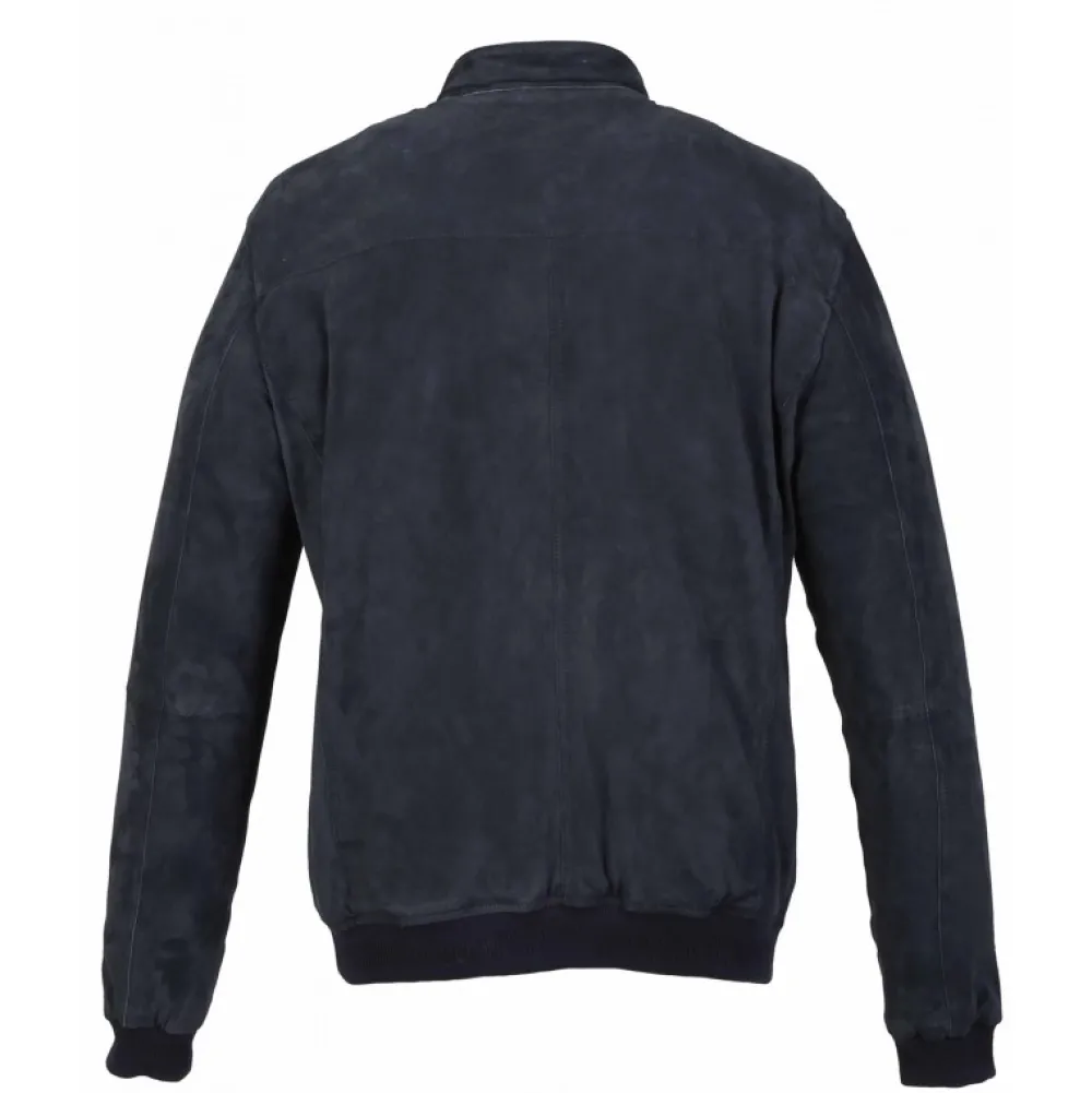 Supporter Bleu Marine - Blouson En Cuir Veritable De Chevre Velours^OAKWOOD Clearance
