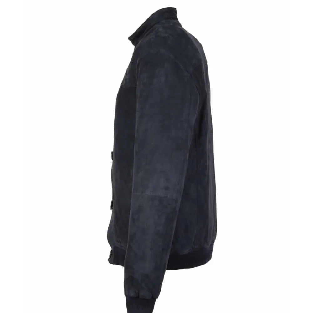 Supporter Bleu Marine - Blouson En Cuir Veritable De Chevre Velours^OAKWOOD Clearance