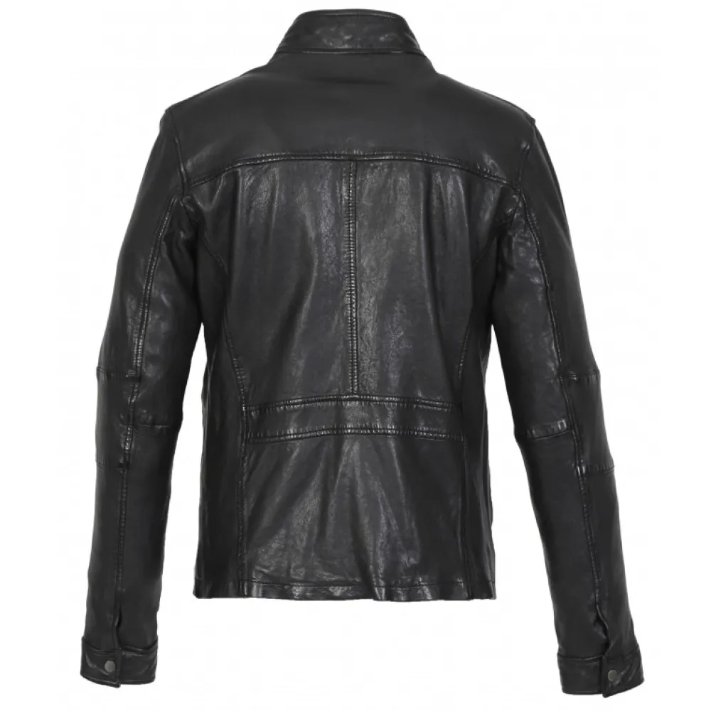 Trucker Noir - Blouson Col Haut En Cuir Veritable^OAKWOOD Best Sale