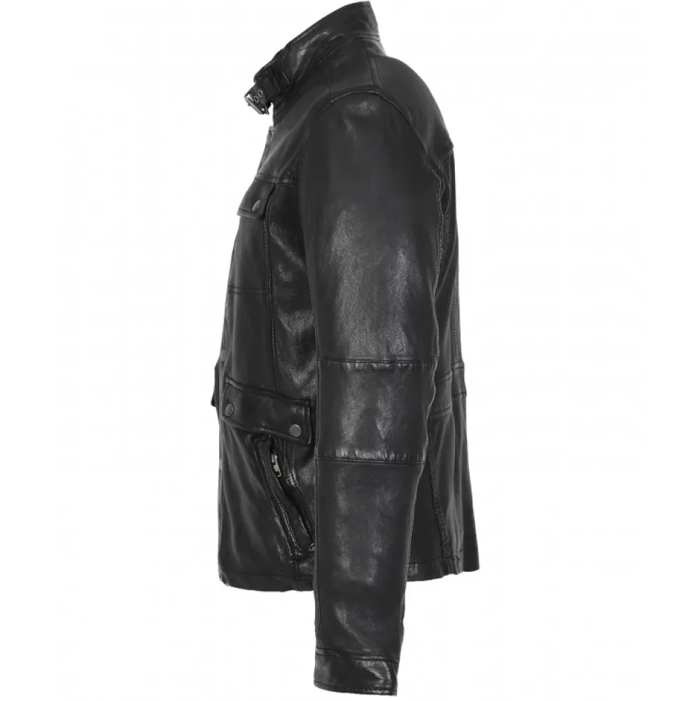 Trucker Noir - Blouson Col Haut En Cuir Veritable^OAKWOOD Best Sale