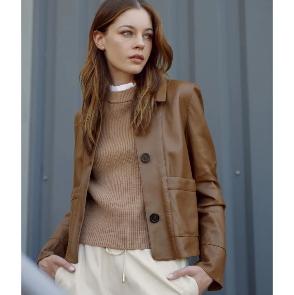 Volga Fauve - Veste Courte En Cuir Veritable^OAKWOOD Cheap