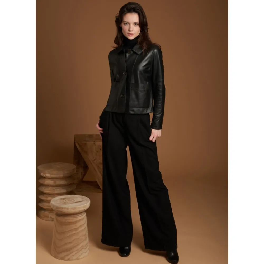 Volga Noir - Veste Courte En Cuir Veritable^OAKWOOD Online