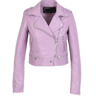 Yoko Lilas - Blouson Court En Cuir Veritable^OAKWOOD Online