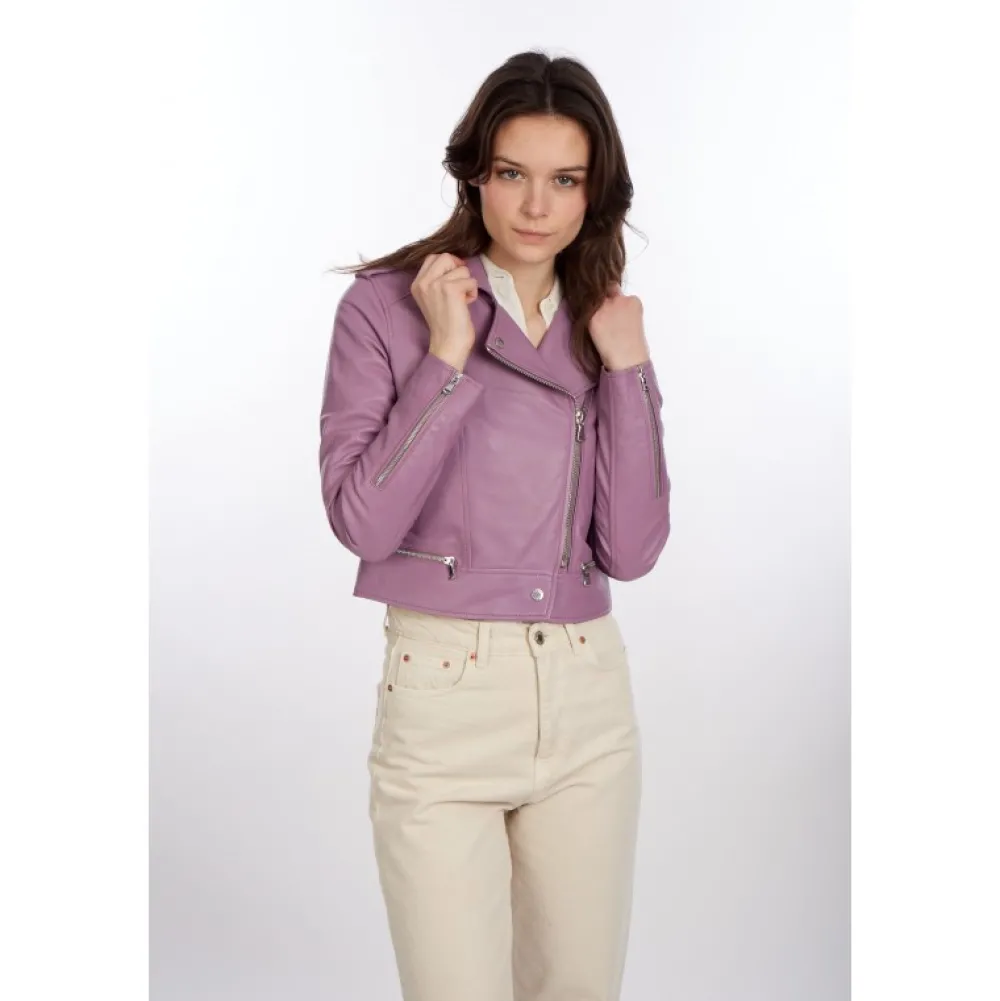 Yoko Lilas - Blouson Court En Cuir Veritable^OAKWOOD Online
