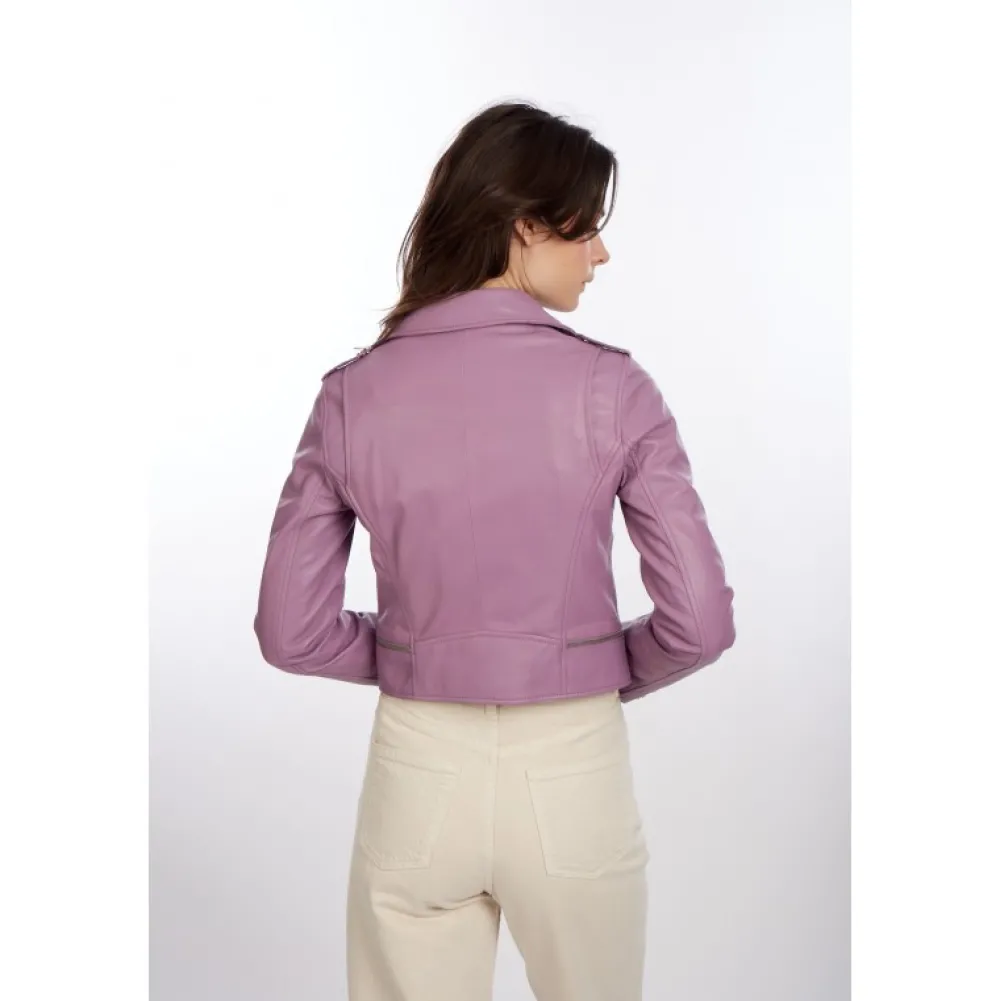 Yoko Lilas - Blouson Court En Cuir Veritable^OAKWOOD Online